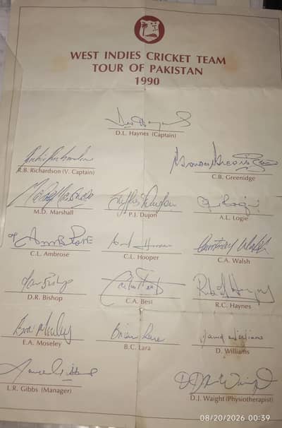 west indies tour of Pakistan 1990 antique collectable call for price