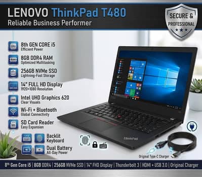 LENOVO ThinkPad T480 8th gen  8GB DDR4 RAM 256GB NVMe SSD