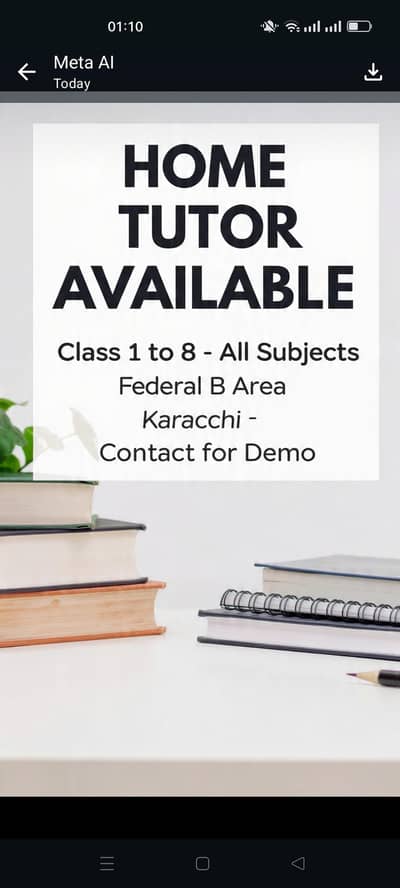 female home tutor federal b area block 14 class 1st to matric all sub