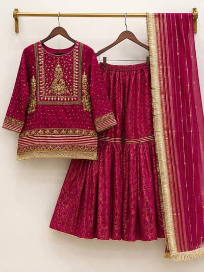 3 piece pink heavy dress with garrrara