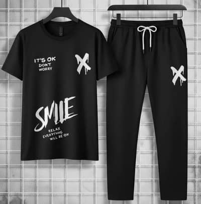 Men Black Printed Track Suit Summer Sale
