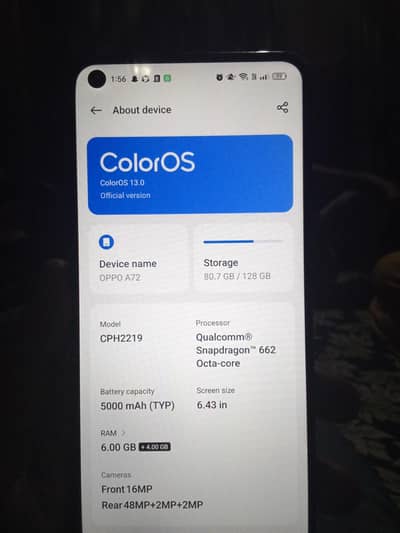 OPPO A72 all okay 6gb+128gb pta approved