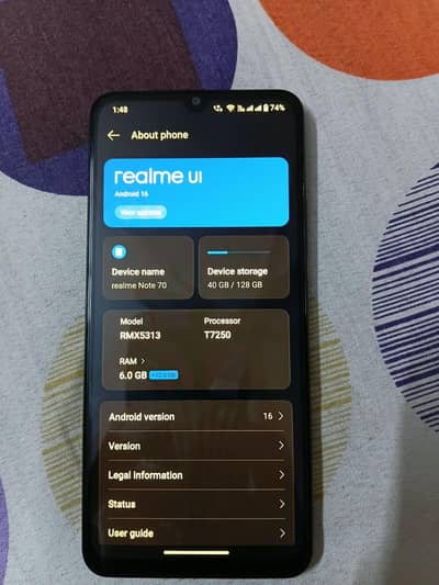 Realme  Note 70   android 16 6/128
