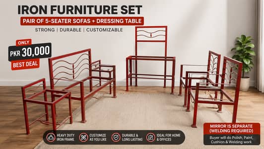 Iron Furniture Set – Pair of 5-Seater Sofas + Dressing Table