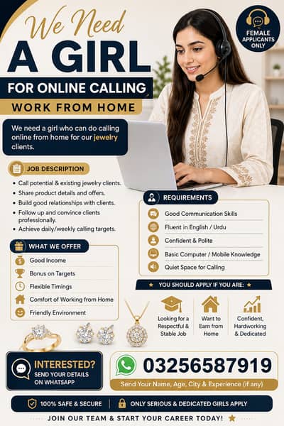 Female Online Calling Job - Work From Home