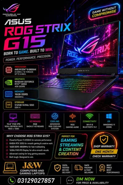 ASUS ROG STRIX G15/RYZEN 9 6900HX/165HZ GAMING LAPTOP