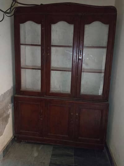 3 Door Solid Wooden Showcase / Crockery Almari
