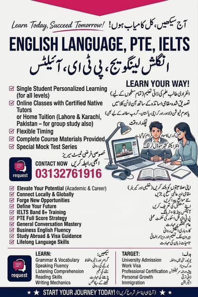 English language PTE IELTS home tuition or online classes