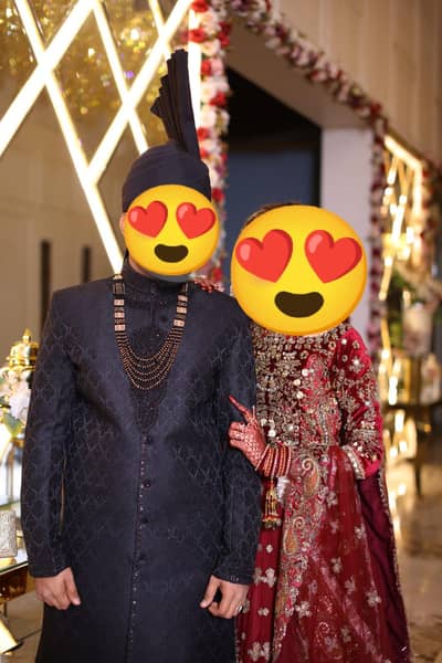 groom sherwani and bridal lehanga