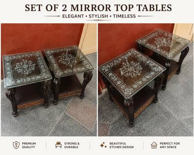 two mirror side tables