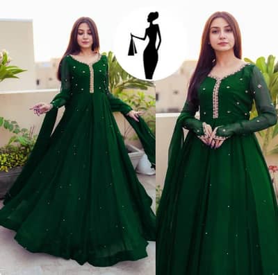 Green Embroidered Maxi Suit 3Pc Party Wear