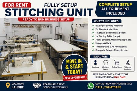 Complete Stitching Unit for Rent – 8 Singer Machines + Overlock