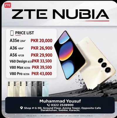 Nubia A35e, A36, A56, V60 Design, V80 Max, V80 Pro