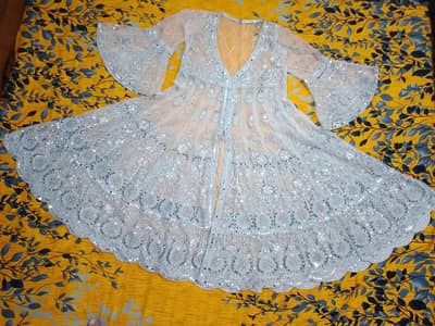 Heavy Silver Mirror-work Maxi Dress For Sale.