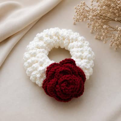 Handmade Crochet Gajra Pair with Red Rose