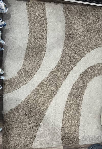 Neutral tones beige and brown high-pile rug for sale.