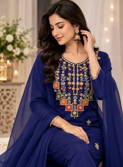 3,pcs women's unstitched embroided suit