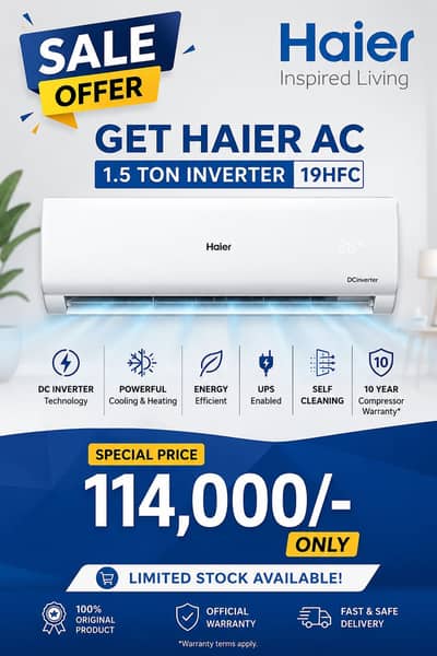 Haier AC 1.5 Ton Inverter 19HFC (Brand New)