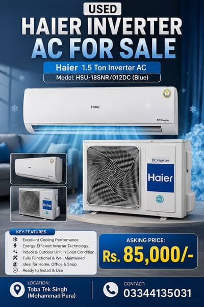 Haier 1.5 ton inverter ac for sale working excellent