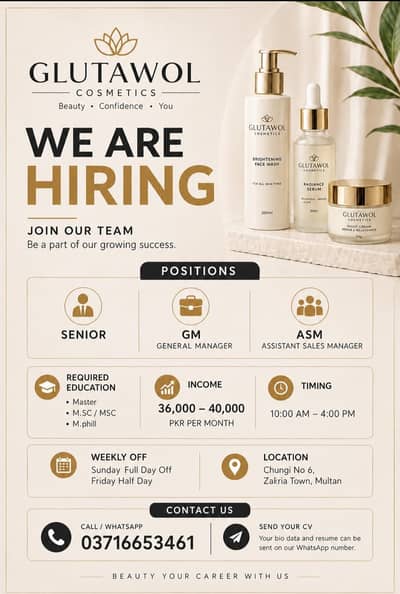 Need Male & female staff In cosmetics company
