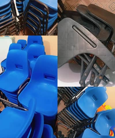 school blue chair with writing handle