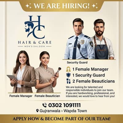 Female manager female beauticians and security guard for mens saloon
