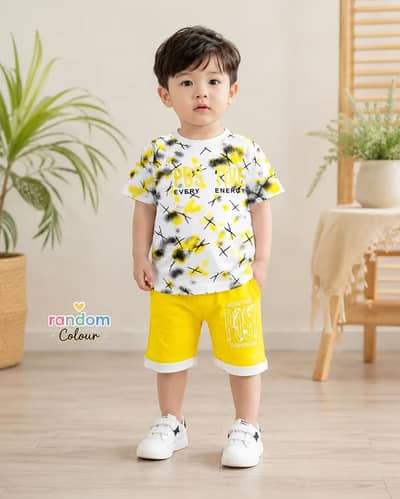 2 Pcs Baby Boy Cotton Jersey Printed Shirt and Shorts Set