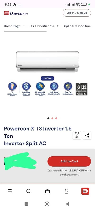 Dawlance powercon x t3 1.5ton