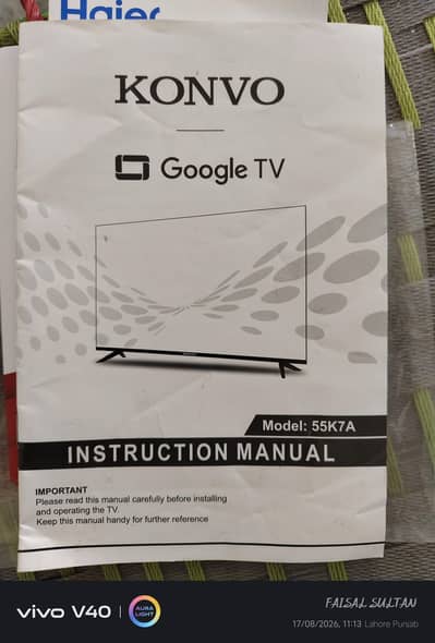 Konvo 55" 4K LED TV | 20 Days Used | Like New