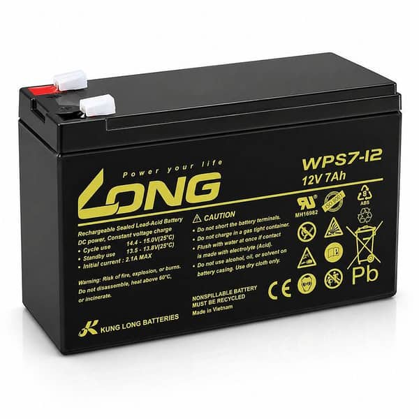 LONG WPS7-12 12V 7Ah Sealed Lead Acid Battery for UPS, Inverter, CCTV, Solar & Emergency Lights