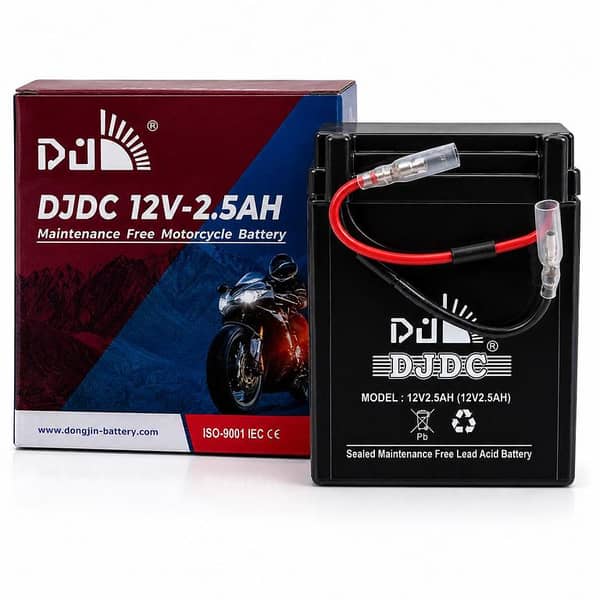 DJDC 12V 2.5AH Motorcycle Battery – Maintenance Free Sealed Lead Acid Battery for Bikes, ISO-9001 Certified