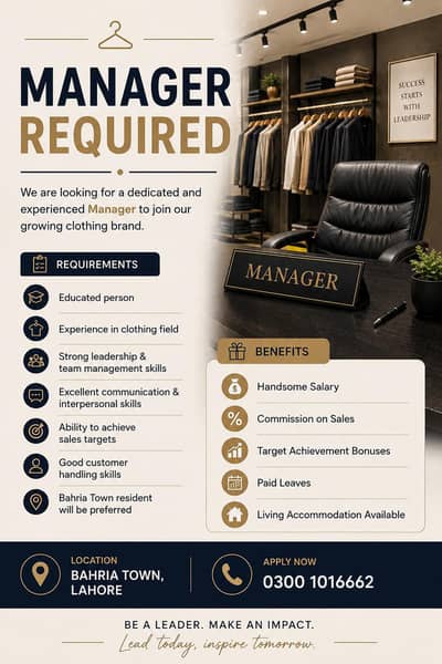 Manager Required For A Clothing Brand