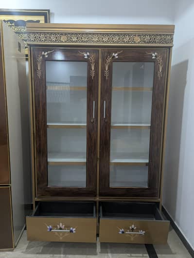 Premium Crockery Cabinet | Double Glass Doors | 8 Sections | 2 Drawers