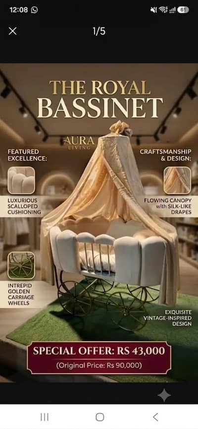 Royal Luxury Baby Cot | Carriage Crib with Canopy (Premium Velvet)