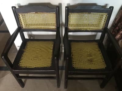 Vintage Wooden Armchairs with Cane Seats - Set of 2