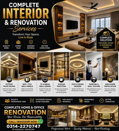Gypsum Ceiling |wal Panels| tv Wal| interior Renovation servicess