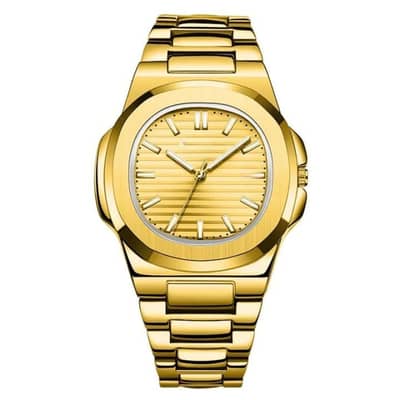 Golden Men's Quartz watch with chain strap