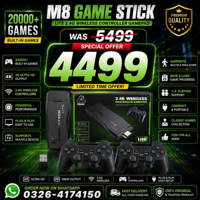 m8 pro game stick with 2 controllers 20000+ games 0326/4174/150