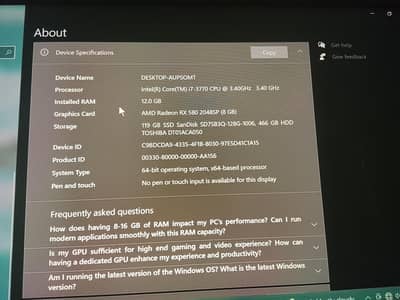 Gaming PC i7-3770 + RX 580 8GB | 12GB RAM | SSD + HDD | Complete Setup