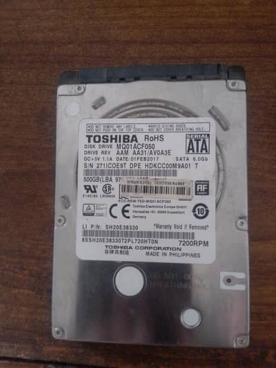 Toshiba 500 GB hard drive laptop HDd size for sale!