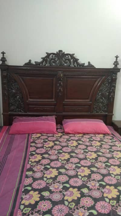 chinyot wooden 55k . . king size bed with side tables and dressing table