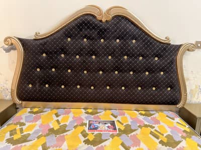 Elegant King Size Bed with Velvet Poshish, Mattress & 2 Side Tables