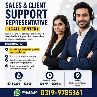 Urgent Hiring: Sales Agents in Jhelum , Male & Female Call Center Jobs