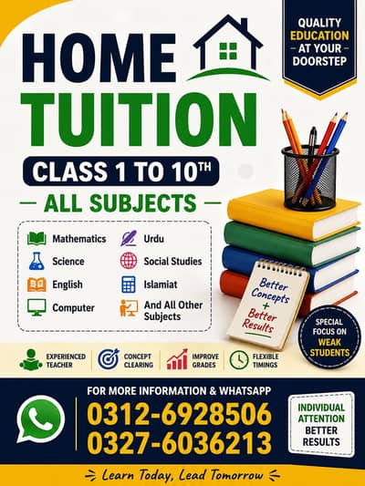 Home tuition from class 1 to 10th All subject's.