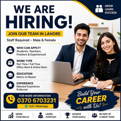Staff Required in Lahore – Part Time & Full Time Jobs