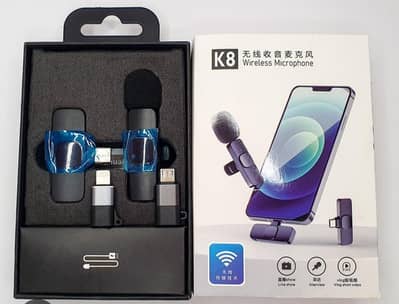 K8 Wireless Microphone Dual Mic –used like a new  Vlogging & Recording