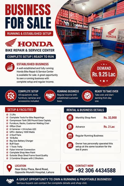 Honda Bike Repair & Spare Parts Business for Sale | Running Setup |
