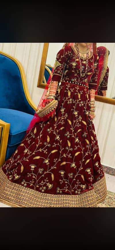 Indian style lehnga choli stuff valvet/ redish maroon long frock