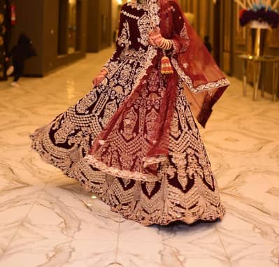 designer lehnga velvet maroon colour