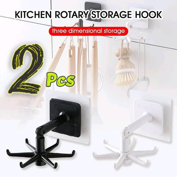 360° Self-Adhesive Rotating Hook for Kitchen and Bathroom, Foldable Wall Hanger, Moisture-Proof Mounted Organizer